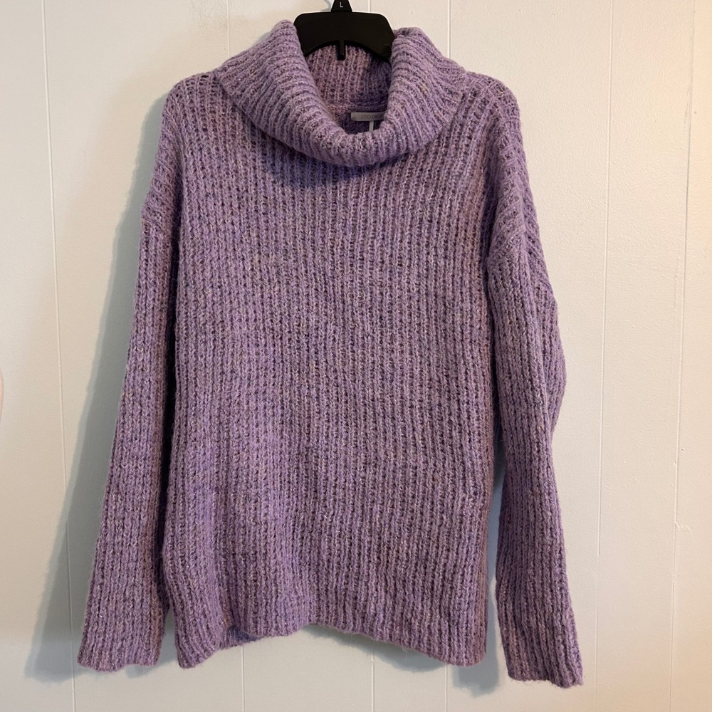 Stitchdrop Womens Purple Marl Chunky Ribbed Turtleneck Sweater Relaxed Fit Med